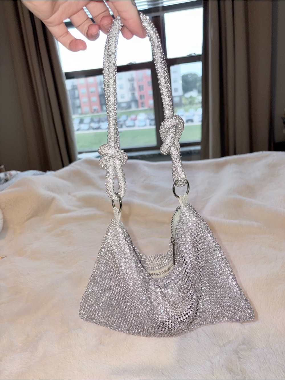 Silver Crystal Evening Shoulder Bag